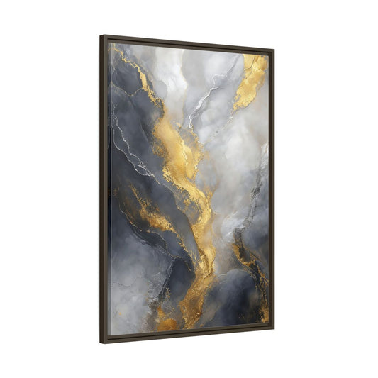 Main Mockup. Golden Marble Flow shown as framed canvas print