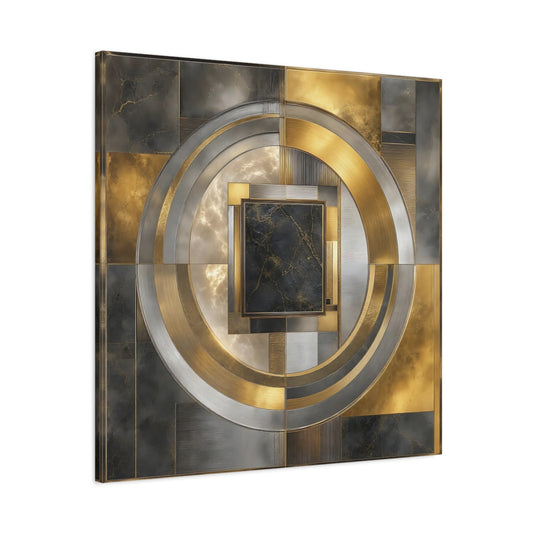 Main Mockup. Golden Marble Geometric Circle shown as canvas print