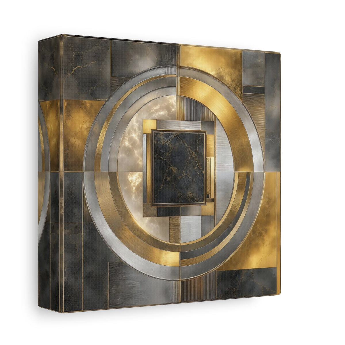Side Mockup 2. Golden Marble Geometric Circle shown as canvas print