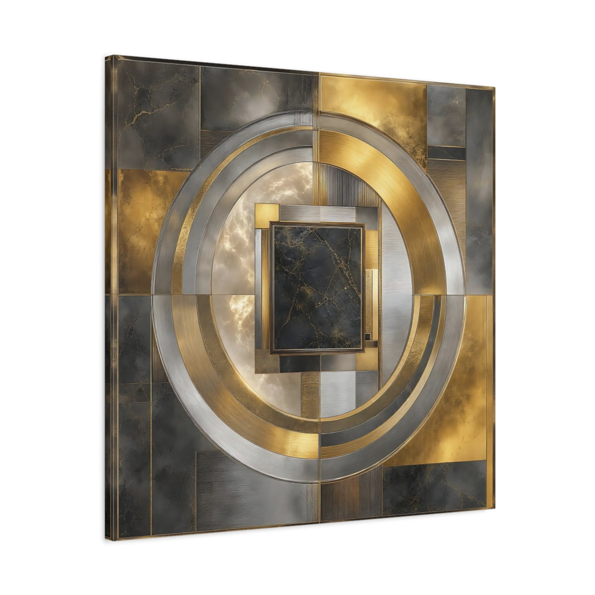 Side Mockup 3. Golden Marble Geometric Circle shown as canvas print