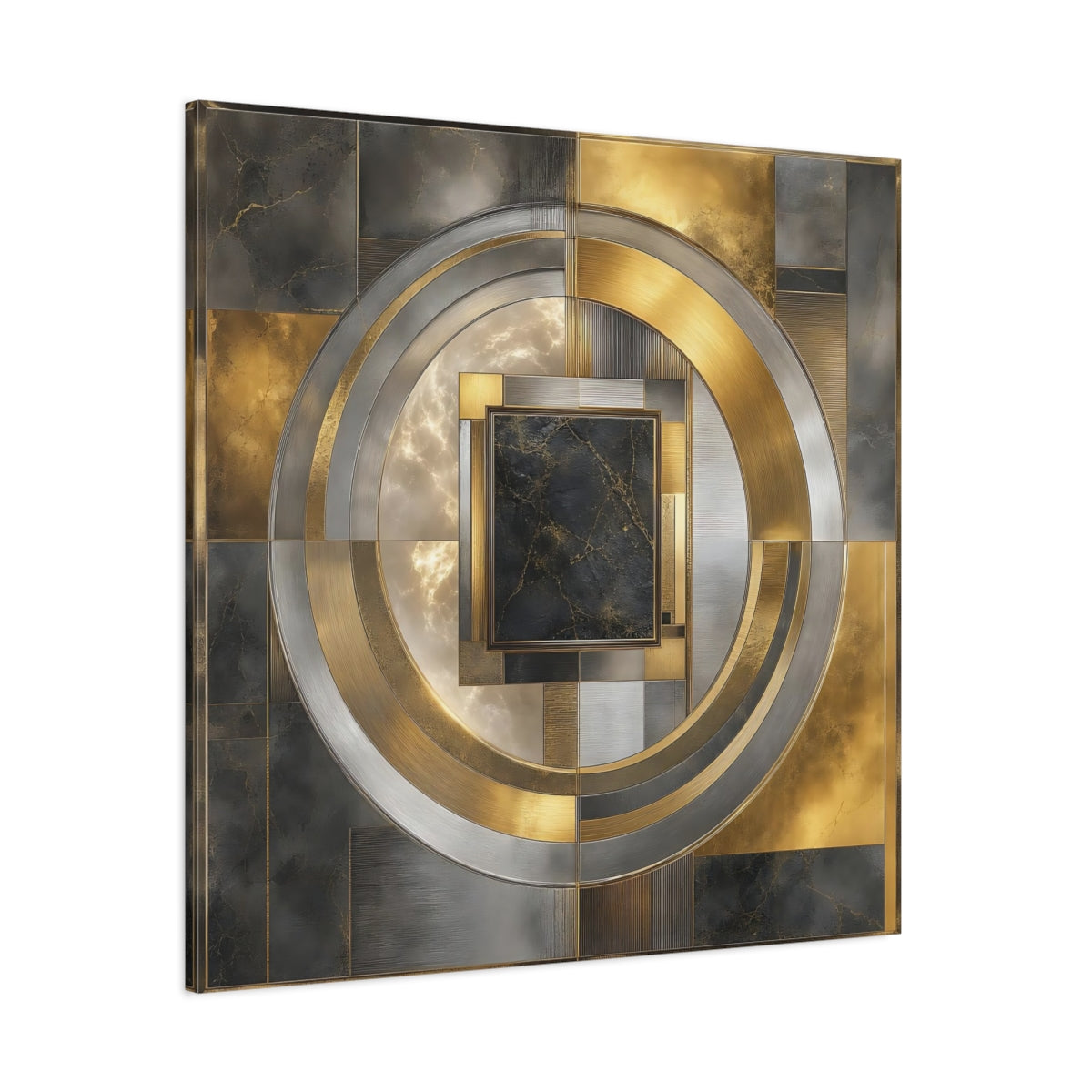Side Mockup 1. Golden Marble Geometric Circle shown as canvas print