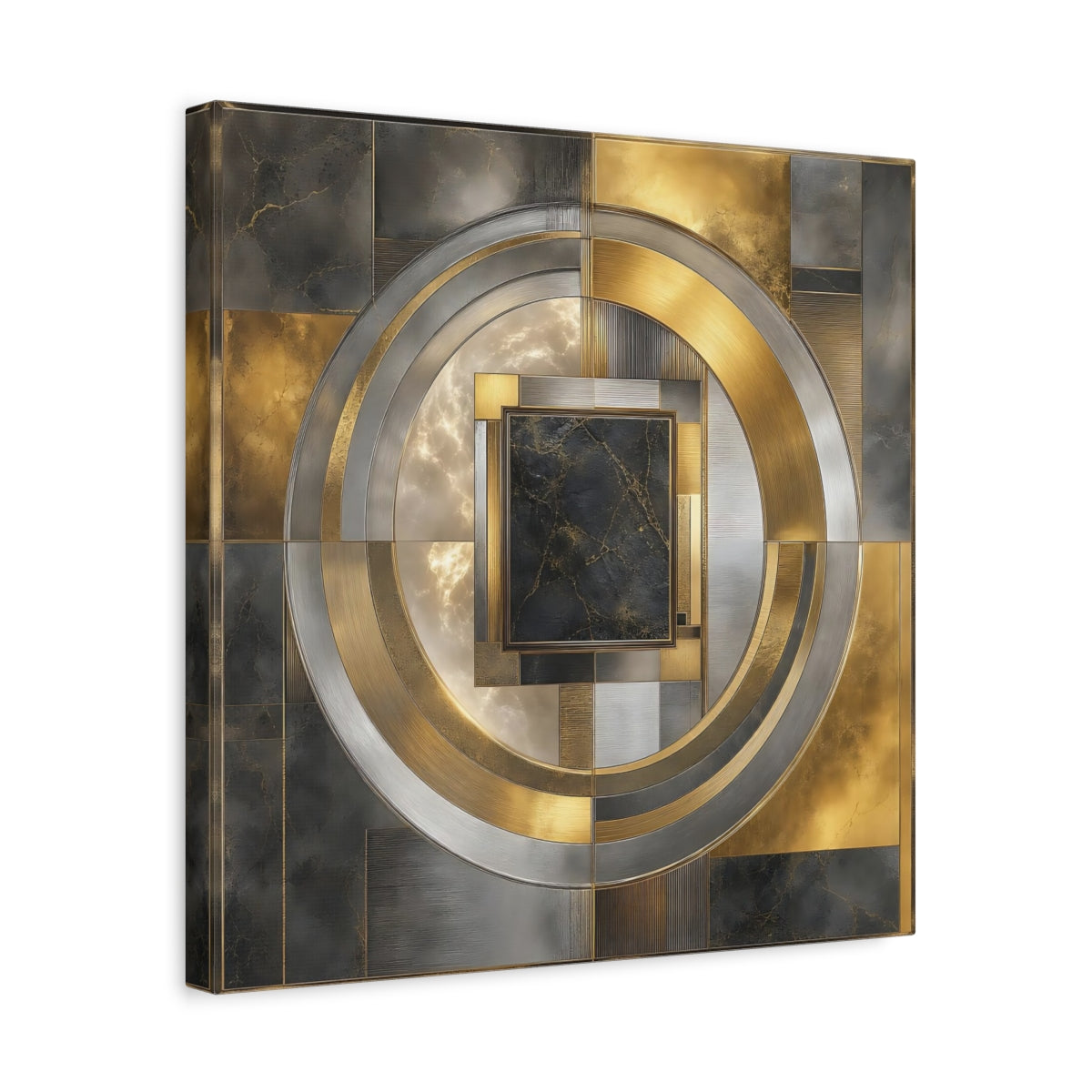 Side Mockup 6. Golden Marble Geometric Circle shown as canvas print