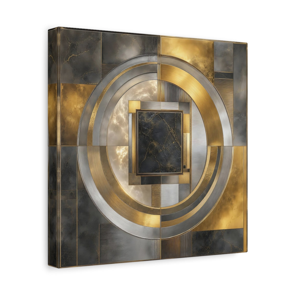 Side Mockup 8. Golden Marble Geometric Circle shown as canvas print