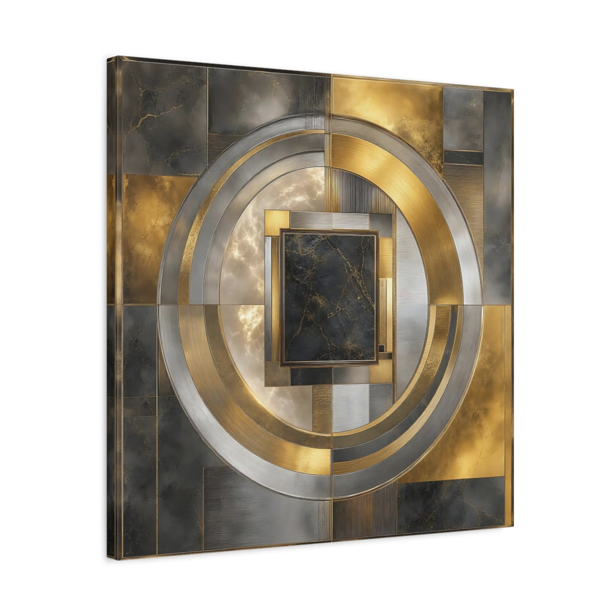 Side Mockup 4. Golden Marble Geometric Circle shown as canvas print