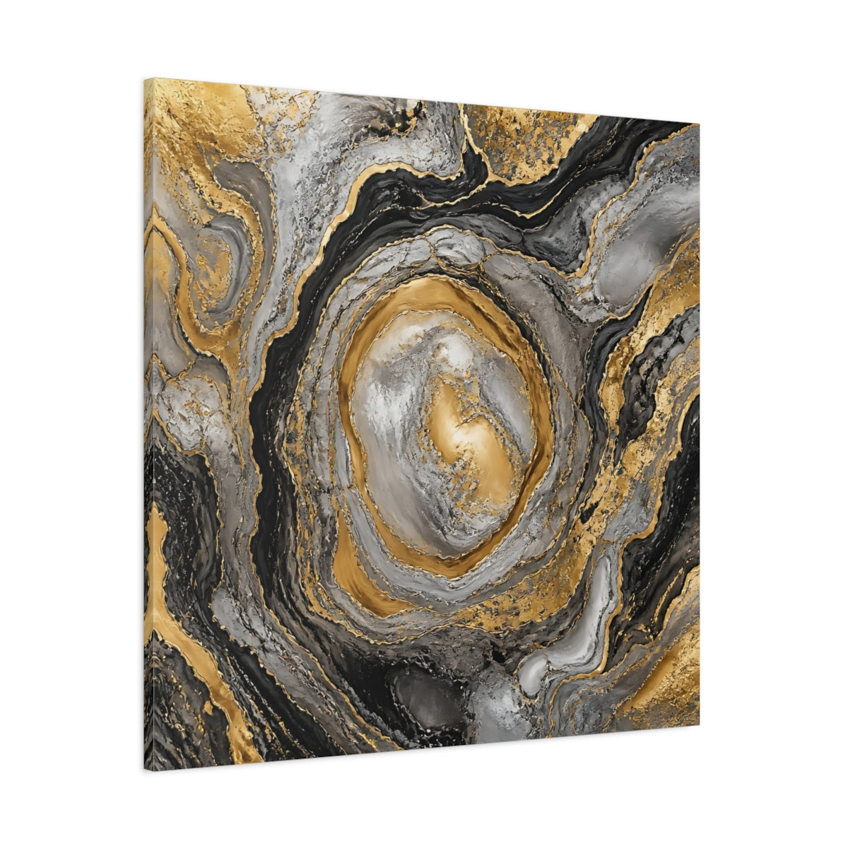 Side Mockup 1. Golden Marble Swirl shown as canvas print