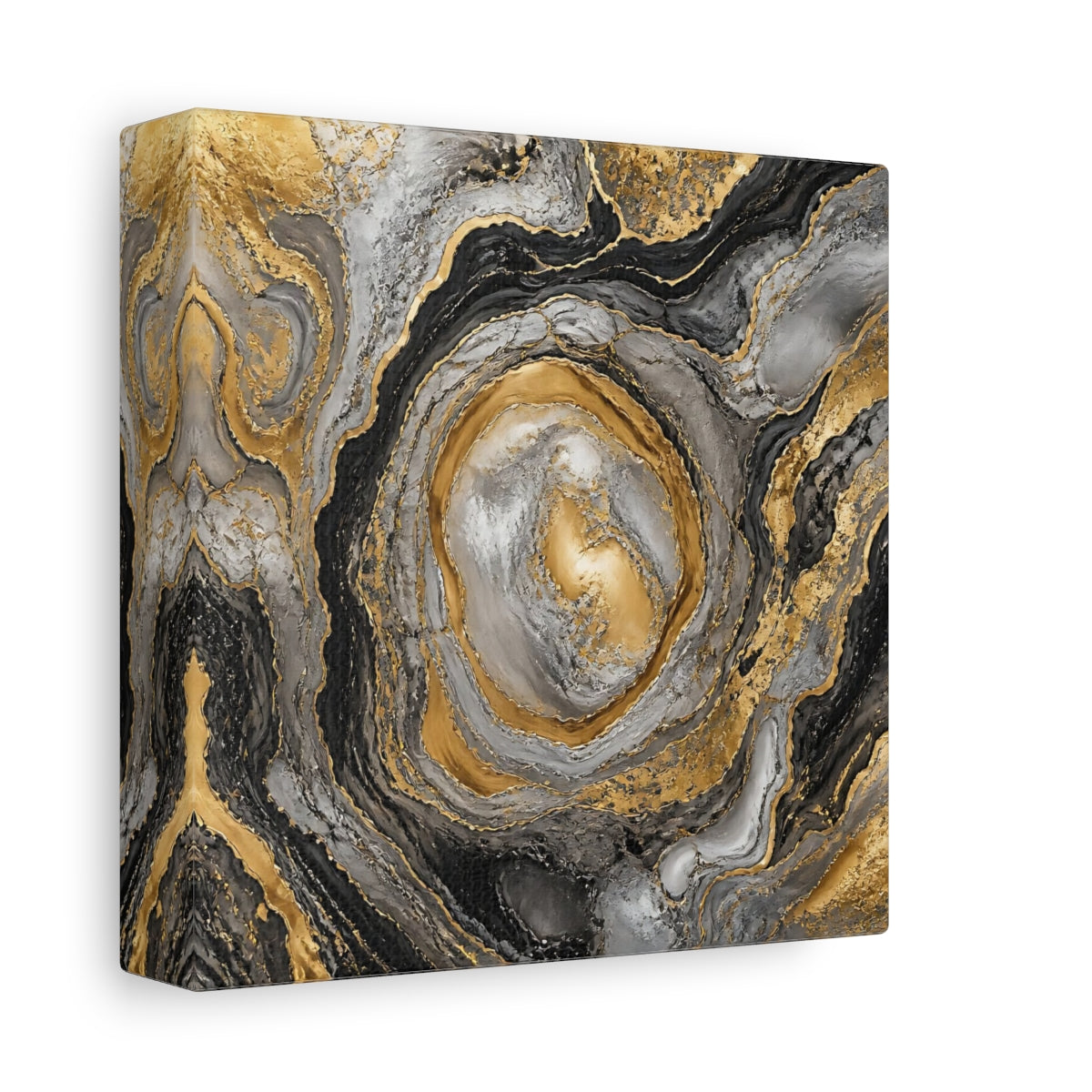 Side Mockup 2. Golden Marble Swirl shown as canvas print