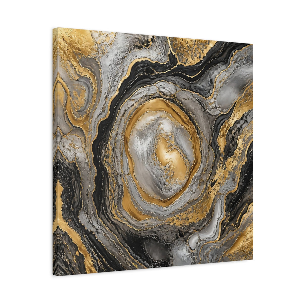 Side Mockup 4. Golden Marble Swirl shown as canvas print