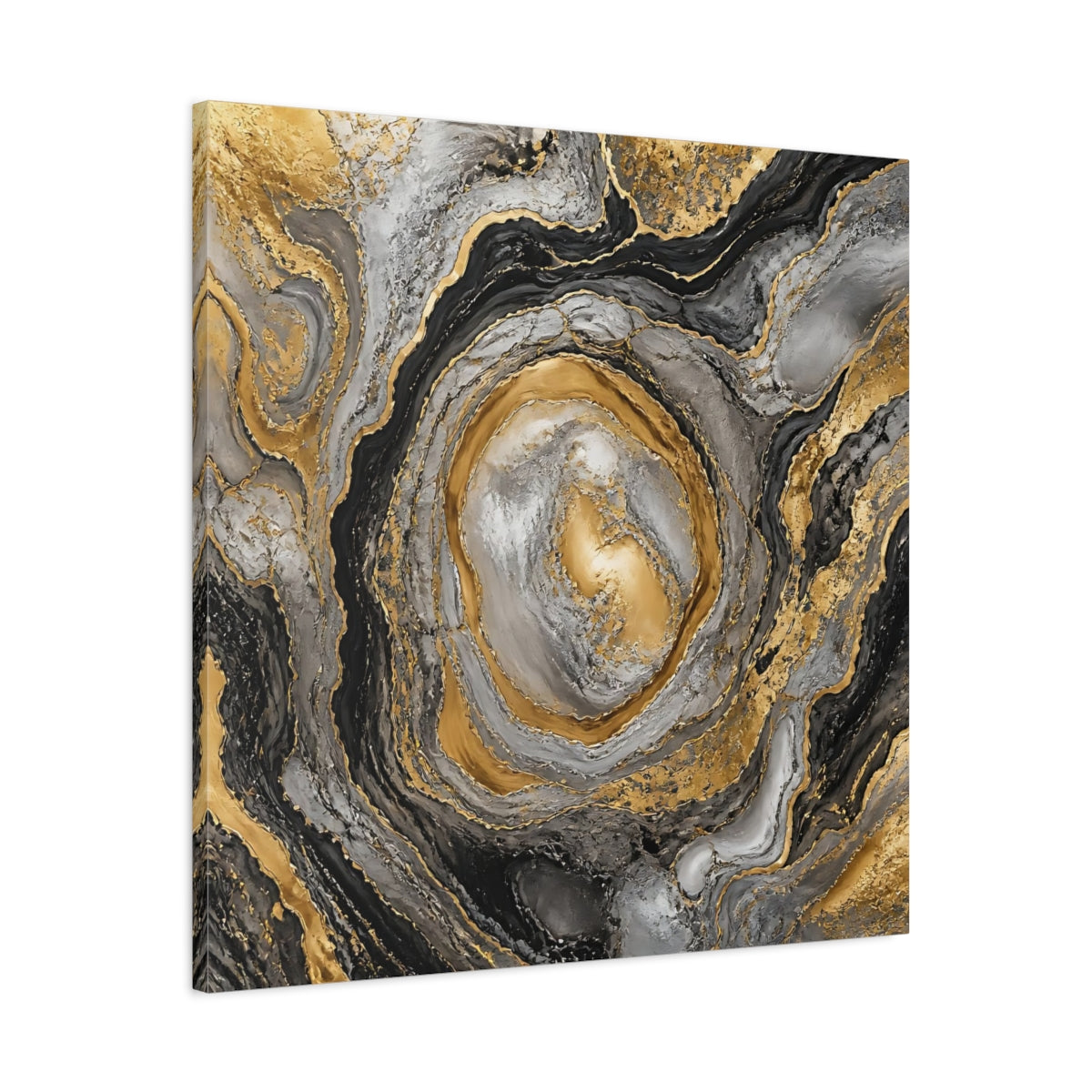 Side Mockup 3. Golden Marble Swirl shown as canvas print
