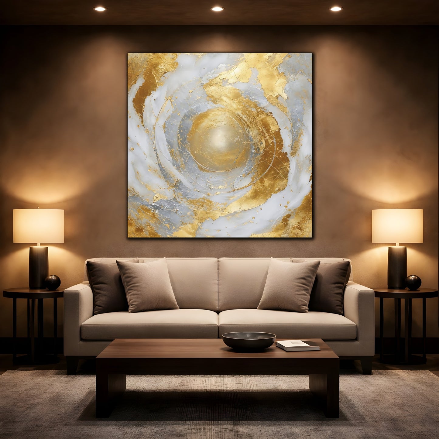 Mockup 2. Golden Marble Swirl shown as canvas print