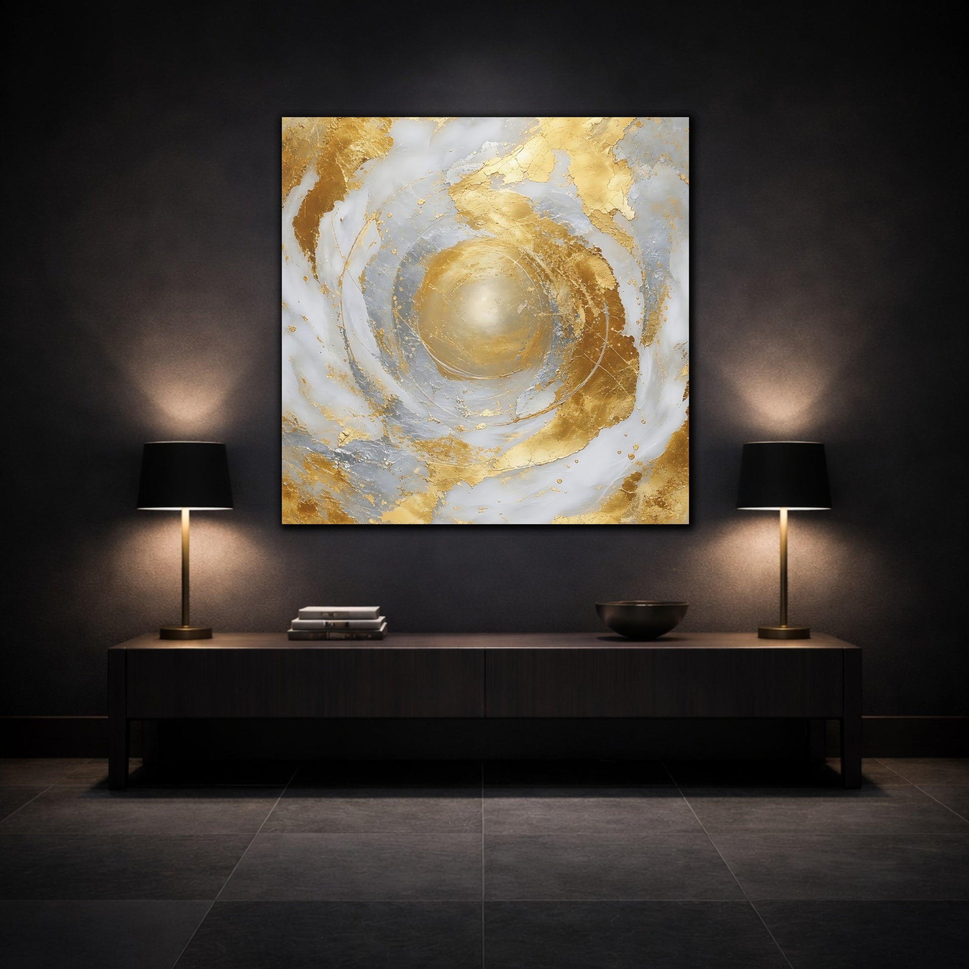 Mockup 3. Golden Marble Swirl shown as canvas print