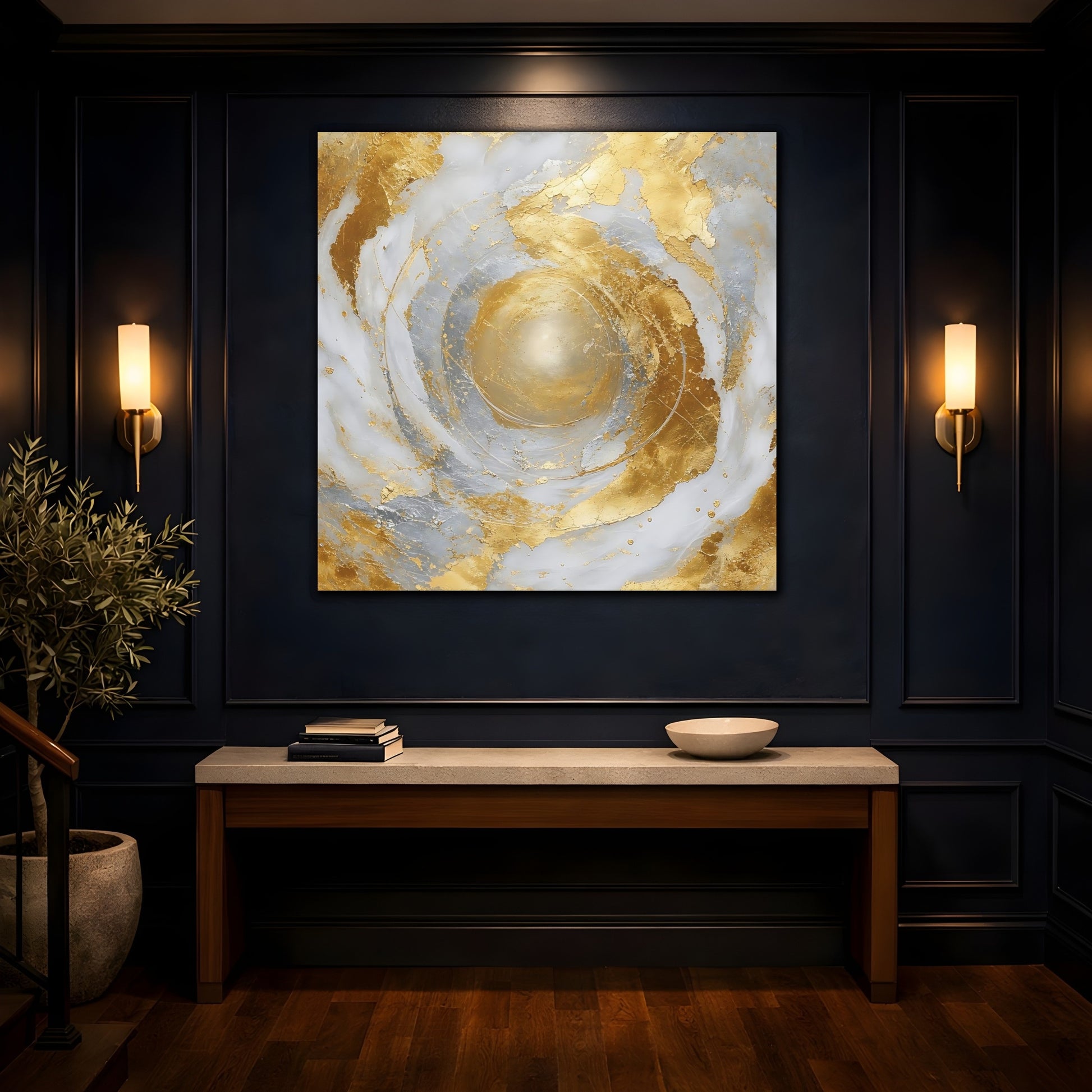 Mockup 4. Golden Marble Swirl shown as canvas print