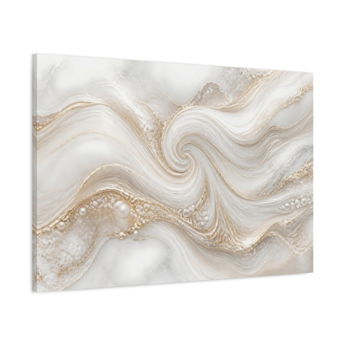 Main Mockup. Golden Marble Swirl With Pearls shown as canvas print