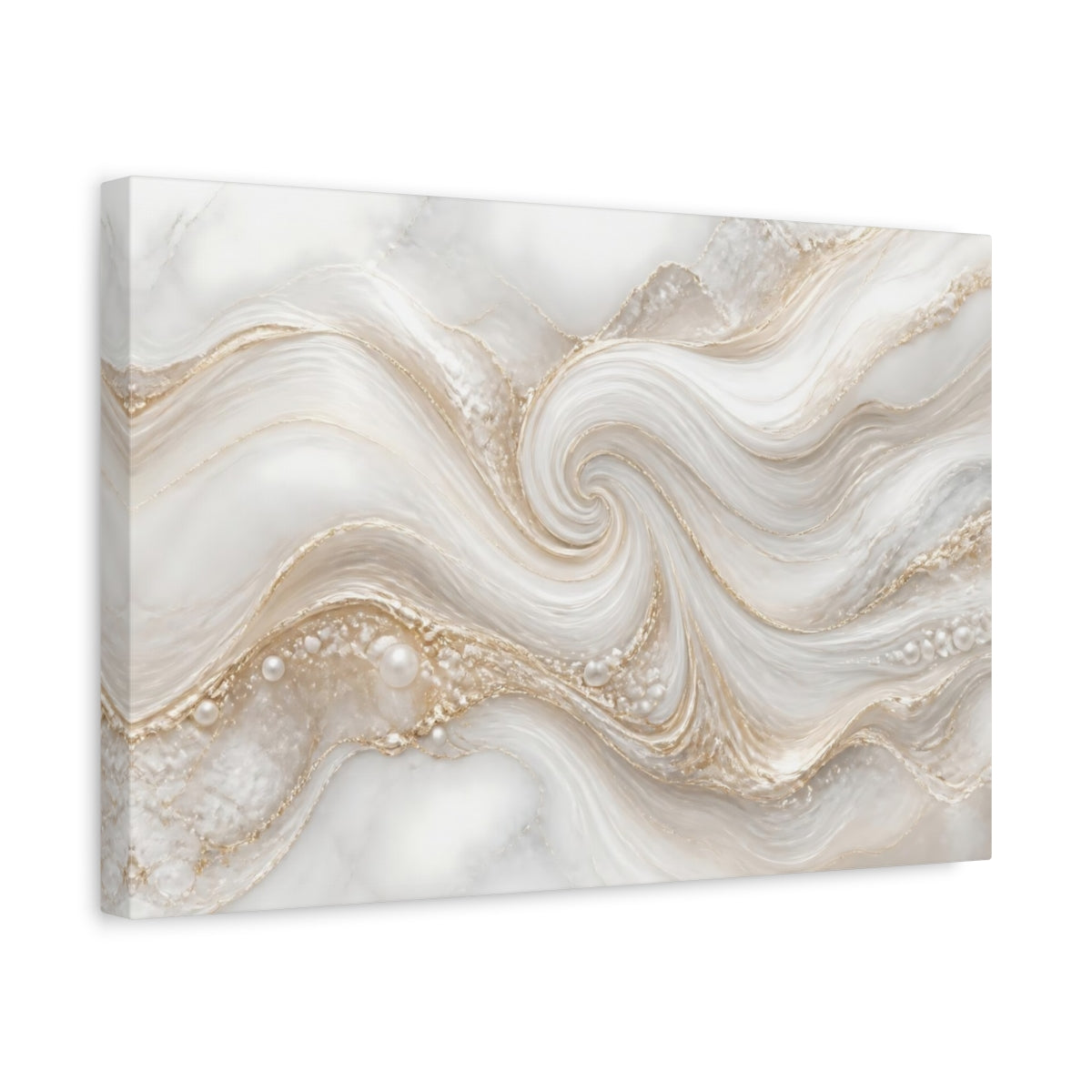 Side Mockup 4. Golden Marble Swirl With Pearls shown as canvas print