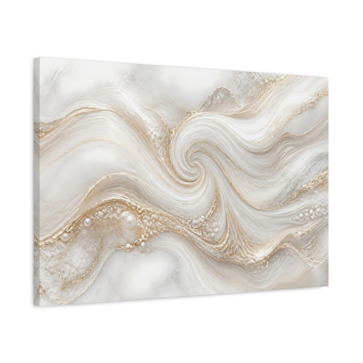 Side Mockup 2. Golden Marble Swirl With Pearls shown as canvas print