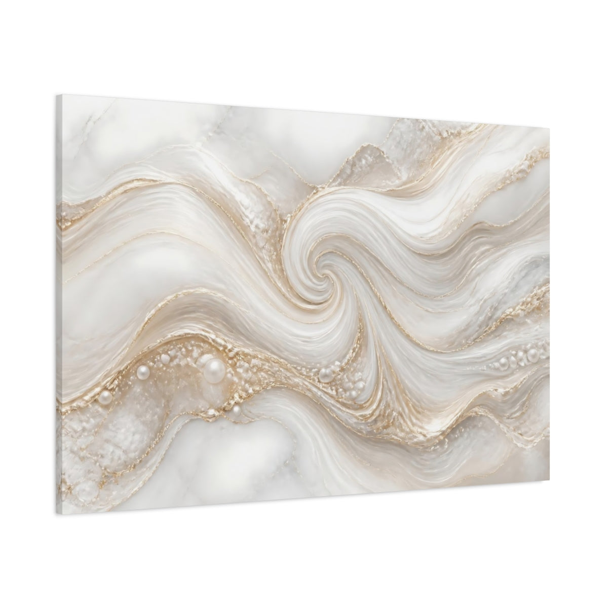 Side Mockup 1. Golden Marble Swirl With Pearls shown as canvas print