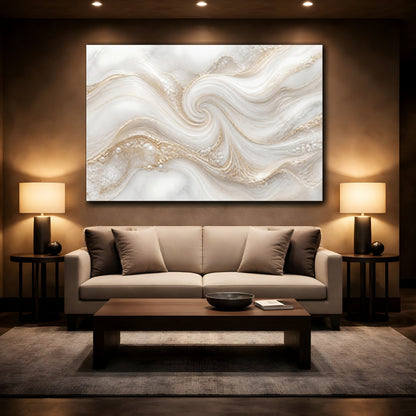 Mockup 2. Golden Marble Swirl With Pearls shown as canvas print