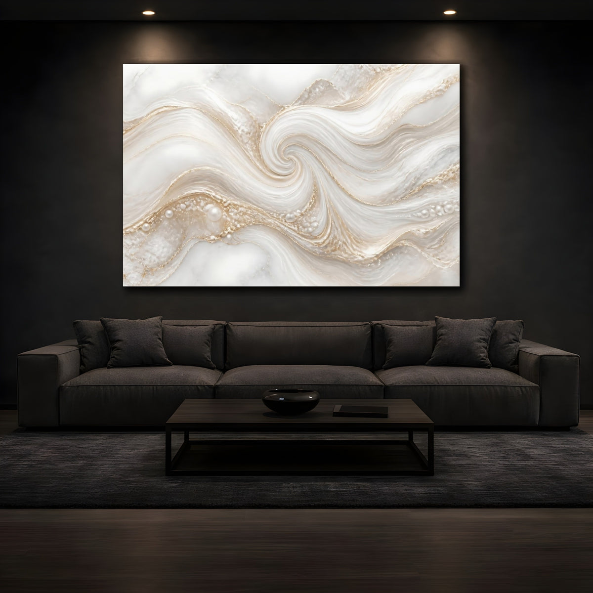 Mockup 3. Golden Marble Swirl With Pearls shown as canvas print