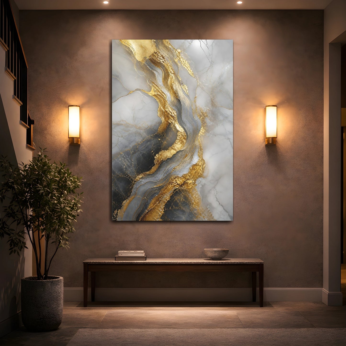 Mockup 2. Golden Marble Veins shown as canvas print
