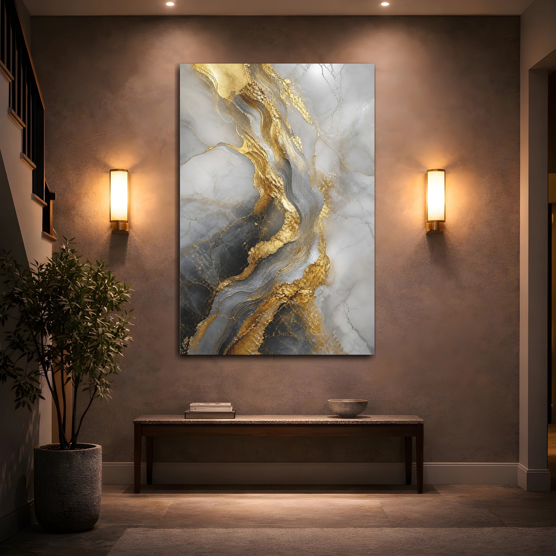 Mockup 2. Golden Marble Veins shown as canvas print