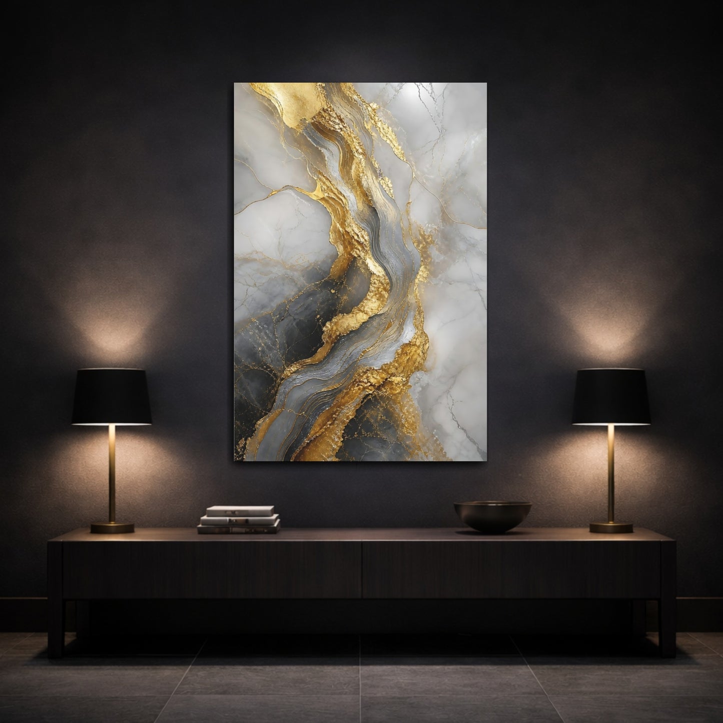 Mockup 3. Golden Marble Veins shown as canvas print