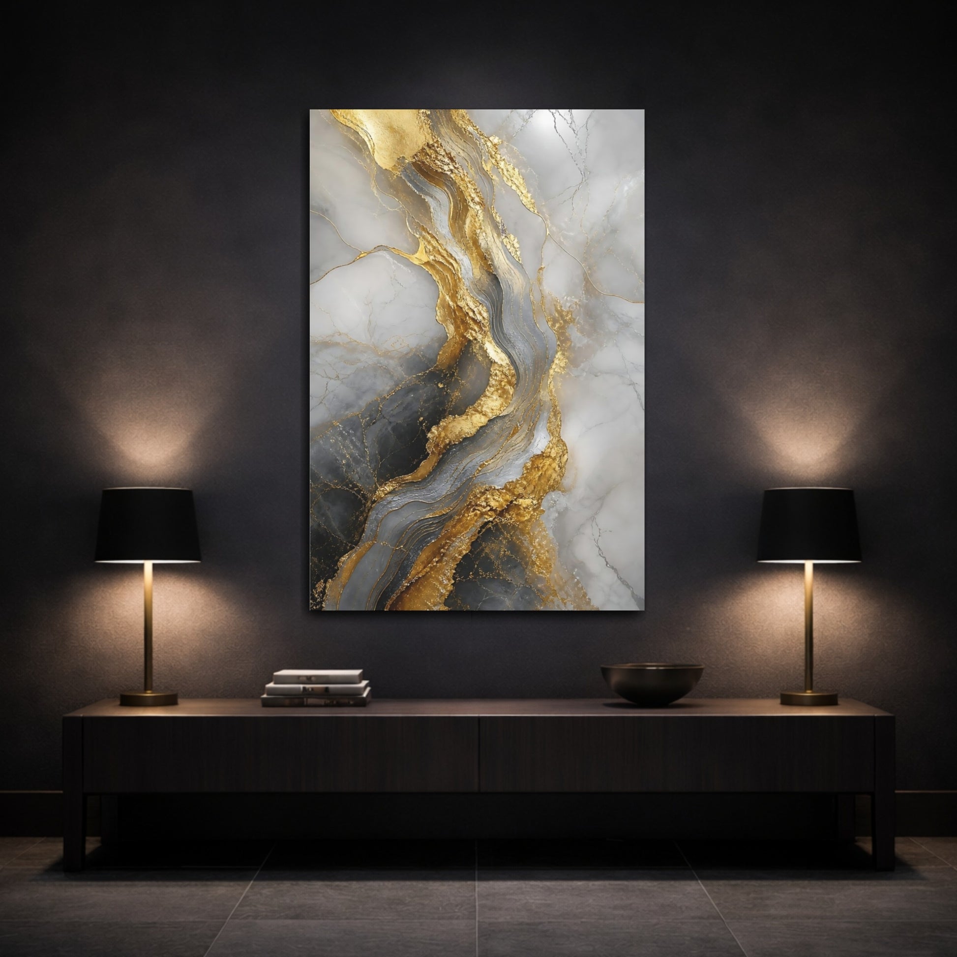 Mockup 3. Golden Marble Veins shown as canvas print