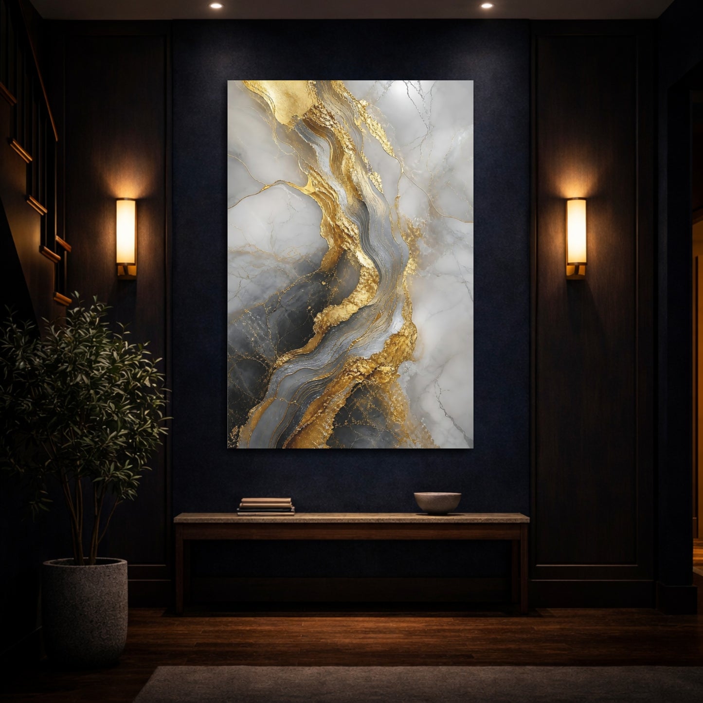 Mockup 4. Golden Marble Veins shown as canvas print