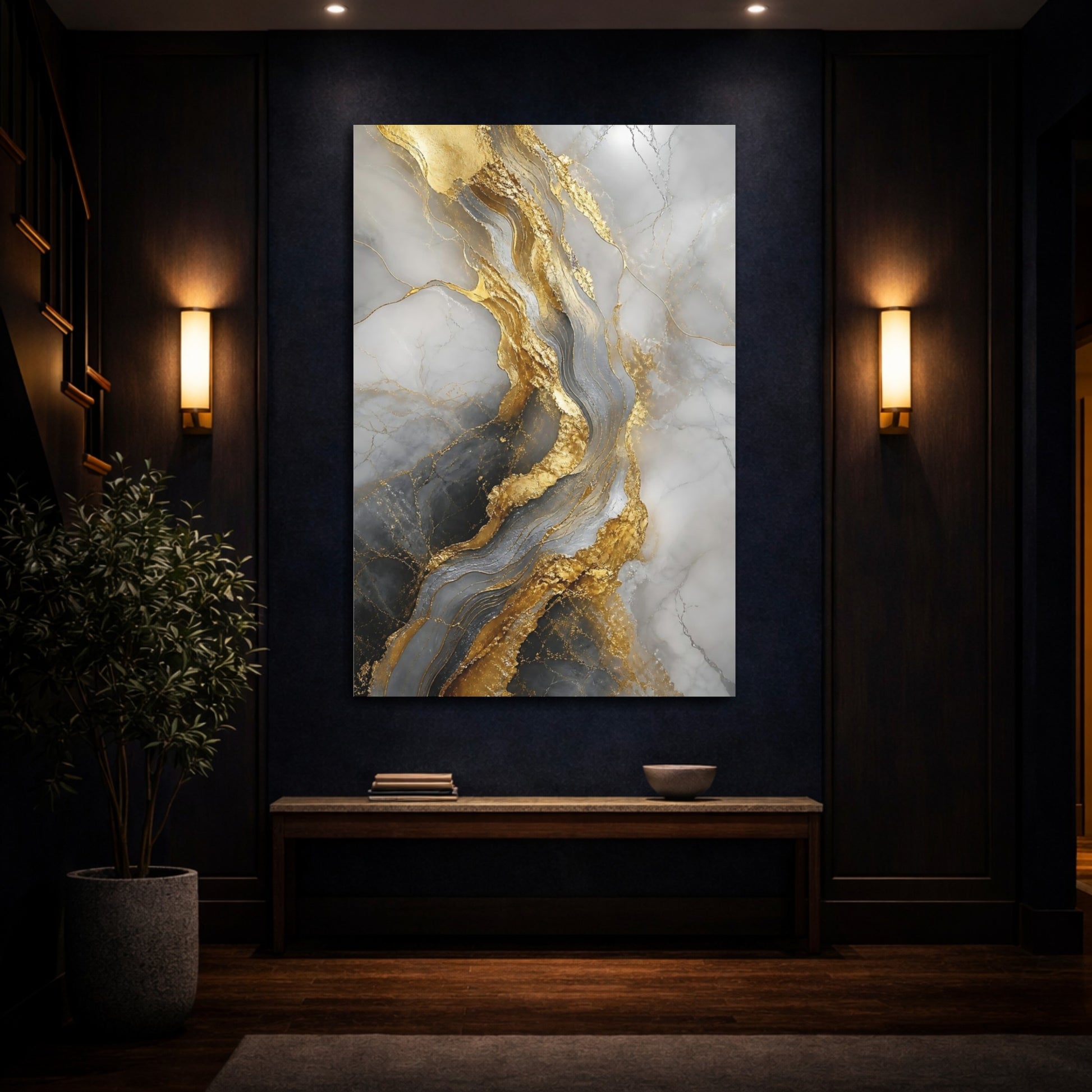 Mockup 4. Golden Marble Veins shown as canvas print