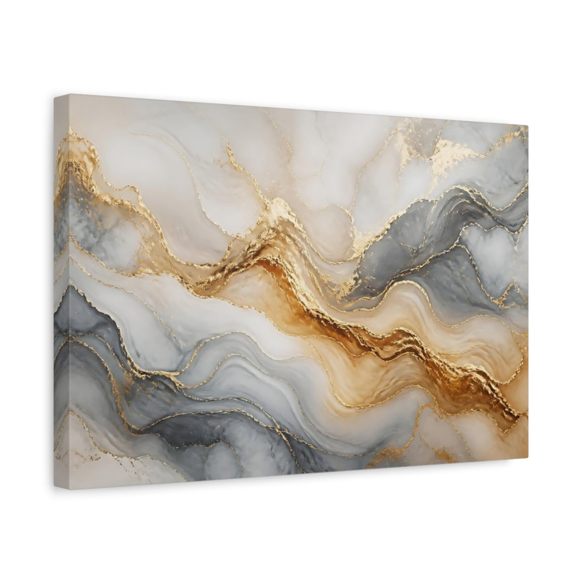 Side Mockup 4. Golden Marble Waves shown as canvas print