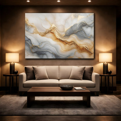Mockup 2. Golden Marble Waves shown as canvas print