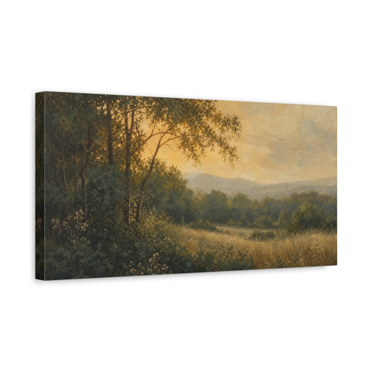 Side Mockup 3. Golden Meadow At Dusk shown as canvas print