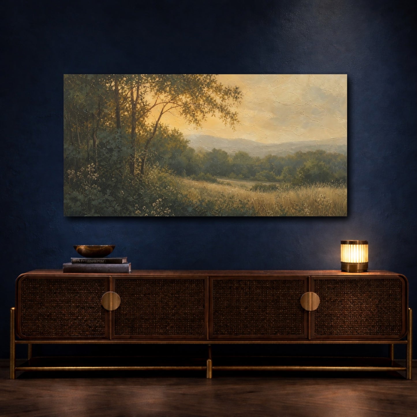 Mockup 4. Golden Meadow At Dusk shown as canvas print