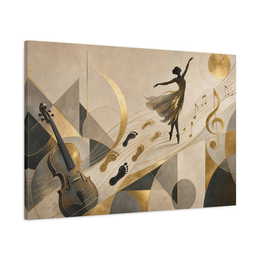 Main Mockup. Golden Melody Ballerina shown as canvas print