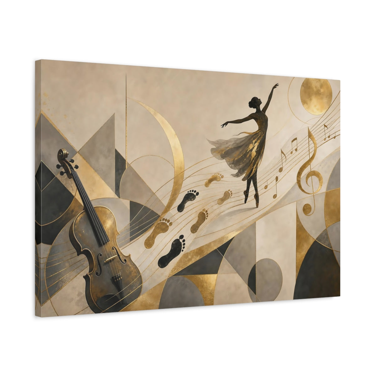 Side Mockup 2. Golden Melody Ballerina shown as canvas print