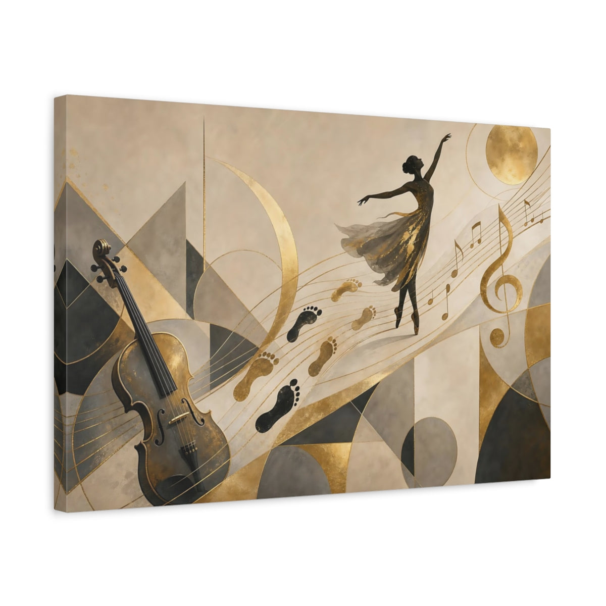 Side Mockup 3. Golden Melody Ballerina shown as canvas print