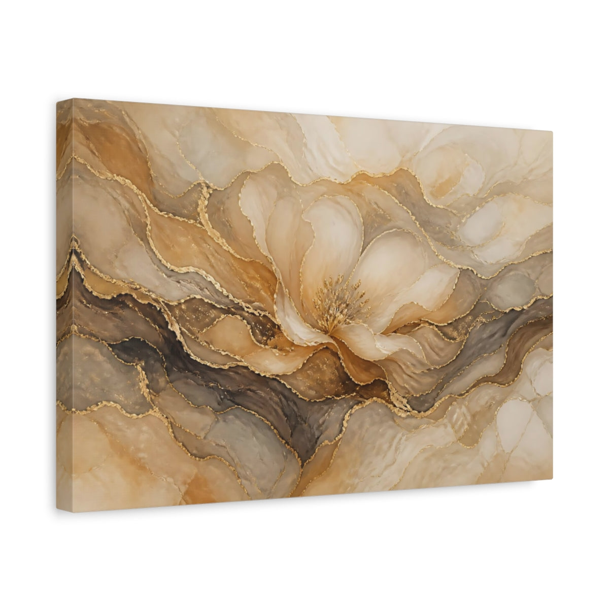Side Mockup 4. Golden Mineral Blossom shown as canvas print