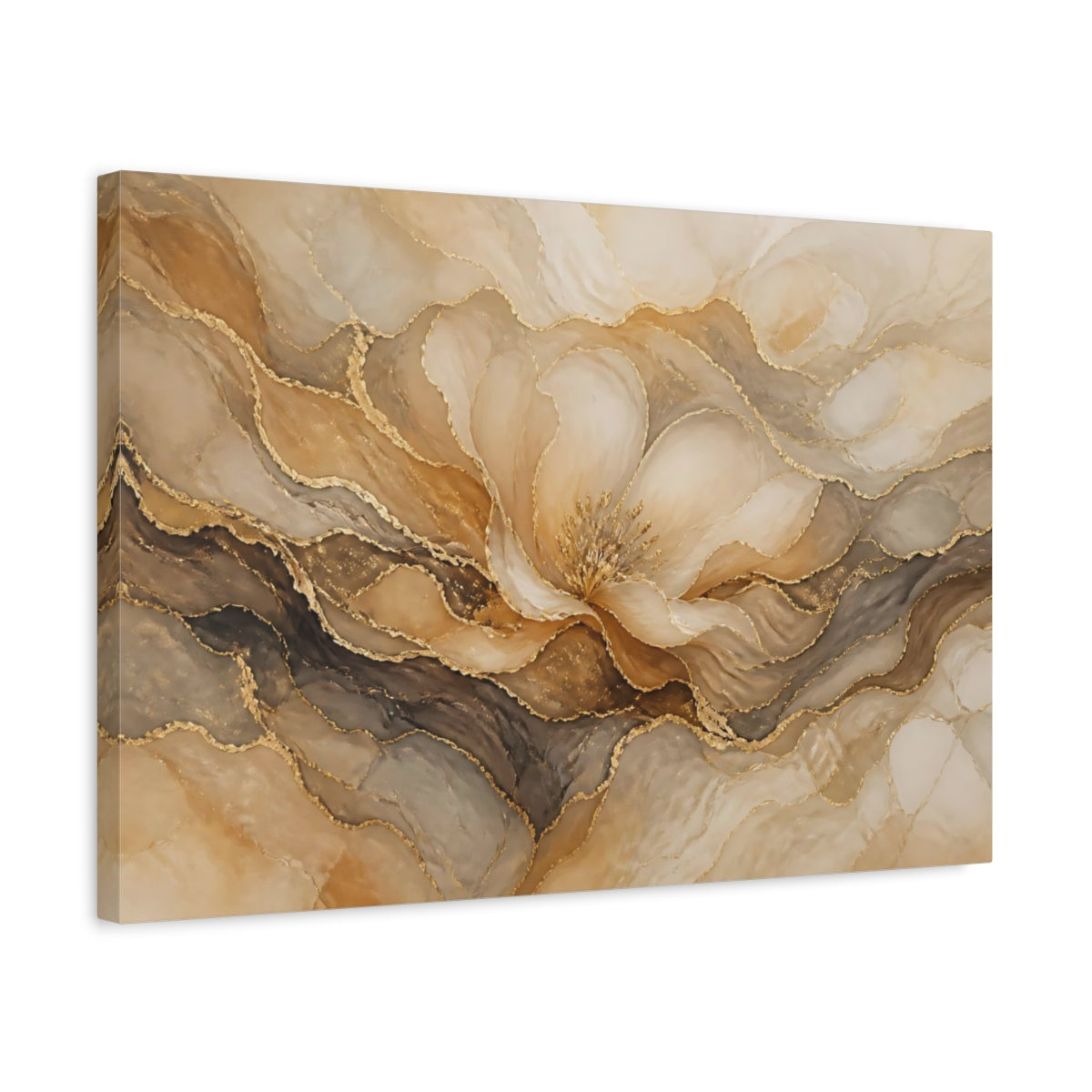 Side Mockup 3. Golden Mineral Blossom shown as canvas print