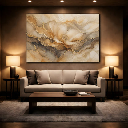 Mockup 2. Golden Mineral Blossom shown as canvas print