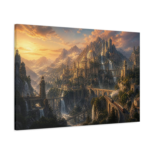 Main Mockup. Golden Mountain Citadel shown as canvas print