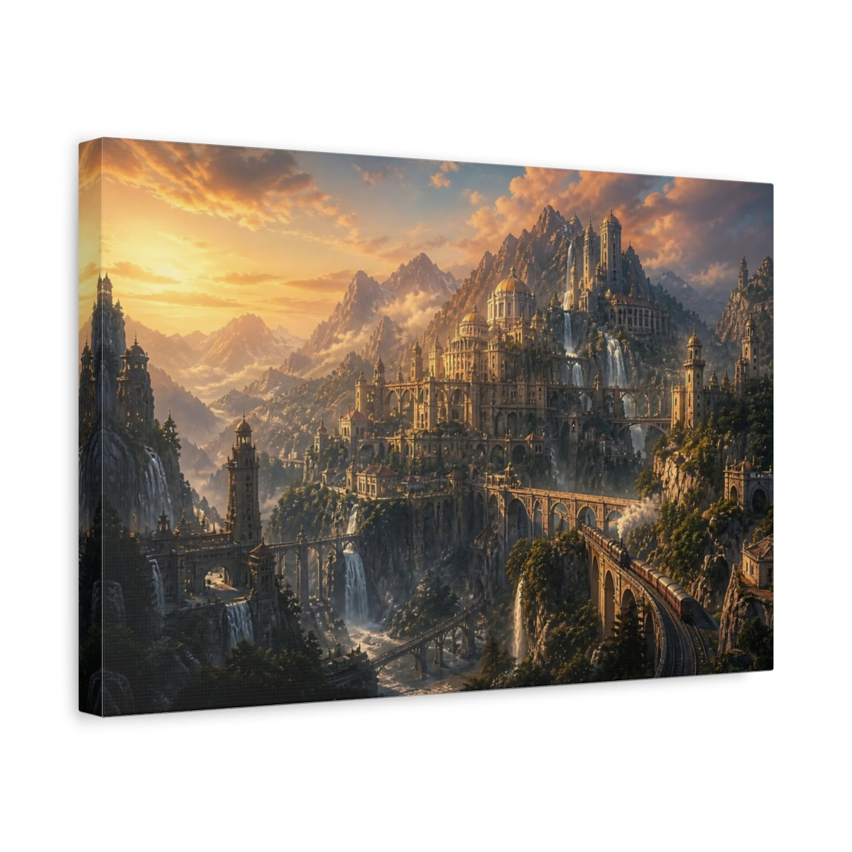 Side Mockup 4. Golden Mountain Citadel shown as canvas print