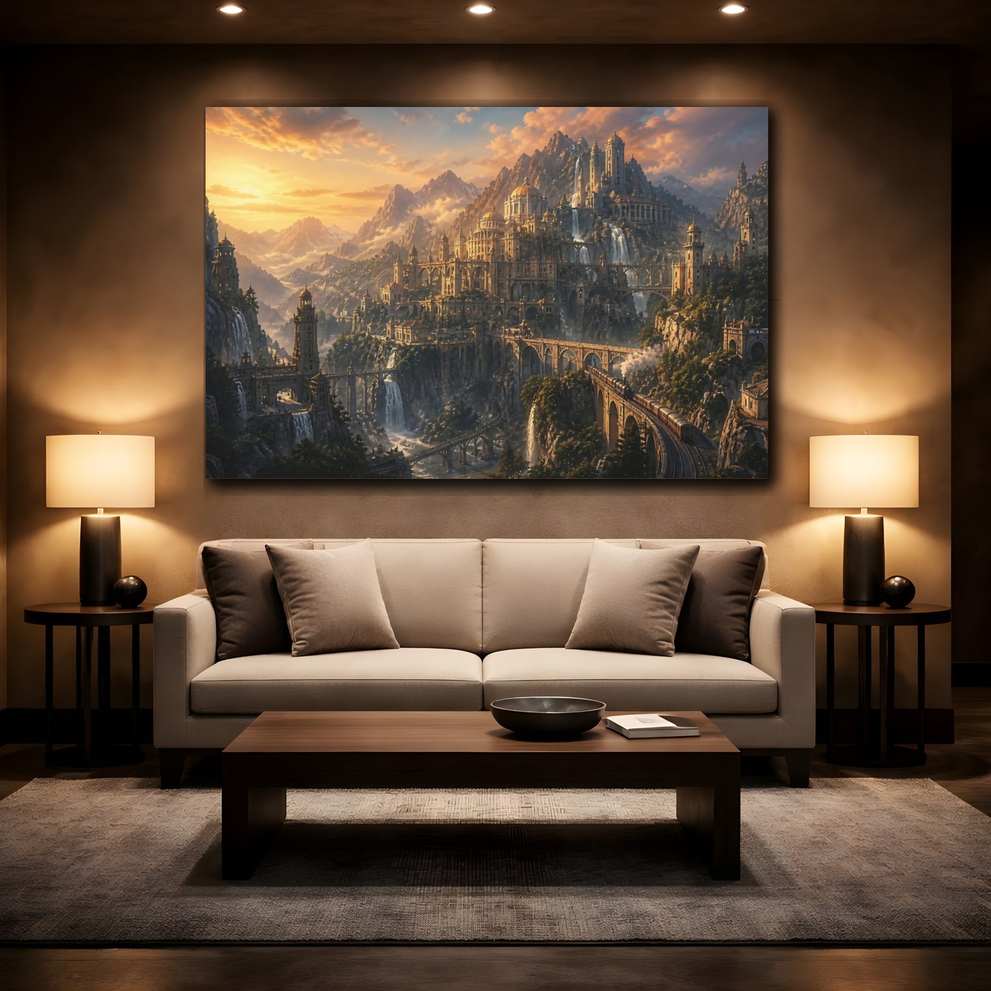 Mockup 2. Golden Mountain Citadel shown as canvas print