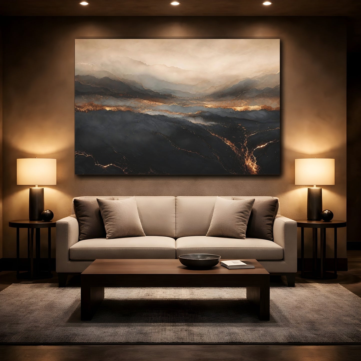 Mockup 2. Golden Mountain Layers shown as canvas print