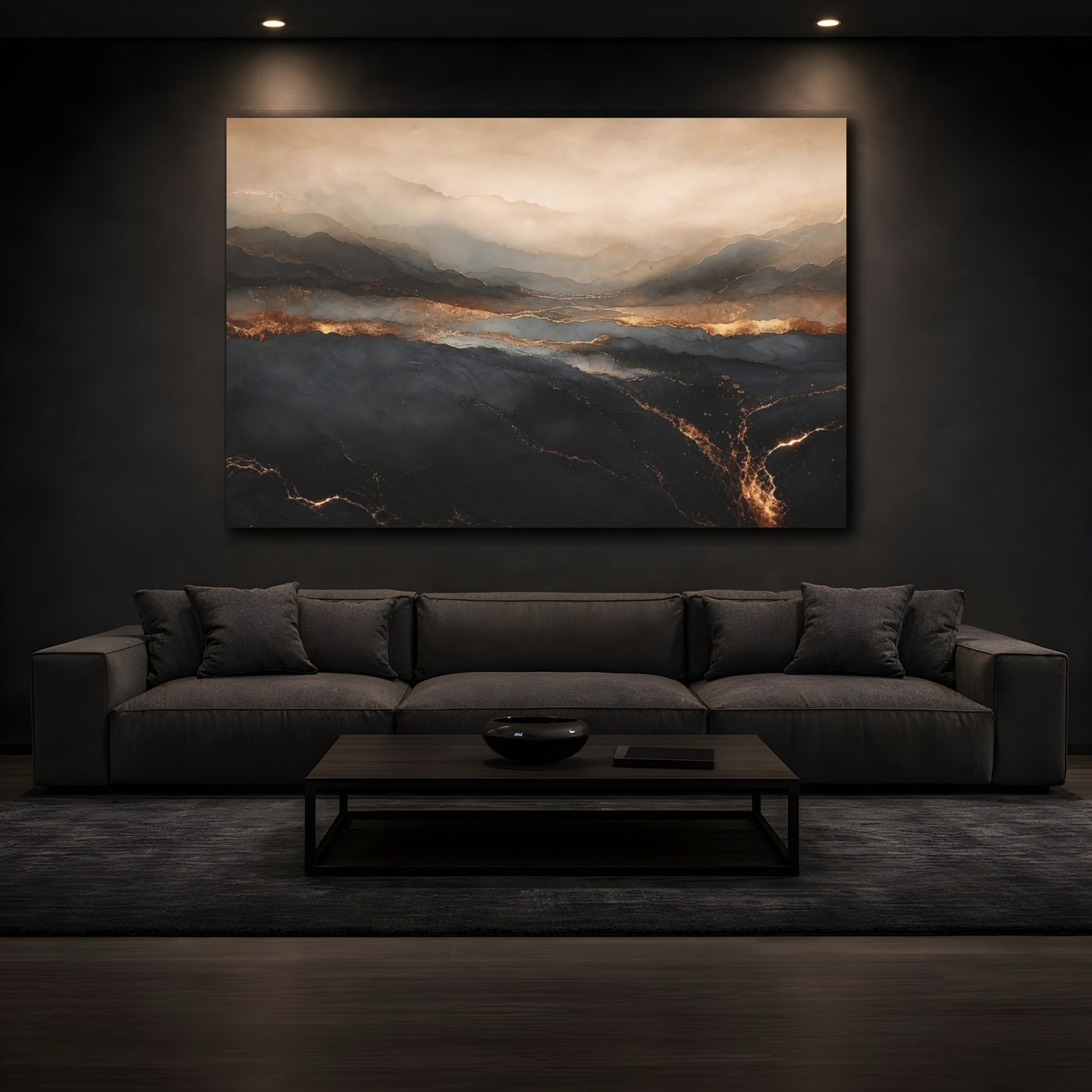 Mockup 3. Golden Mountain Layers shown as canvas print