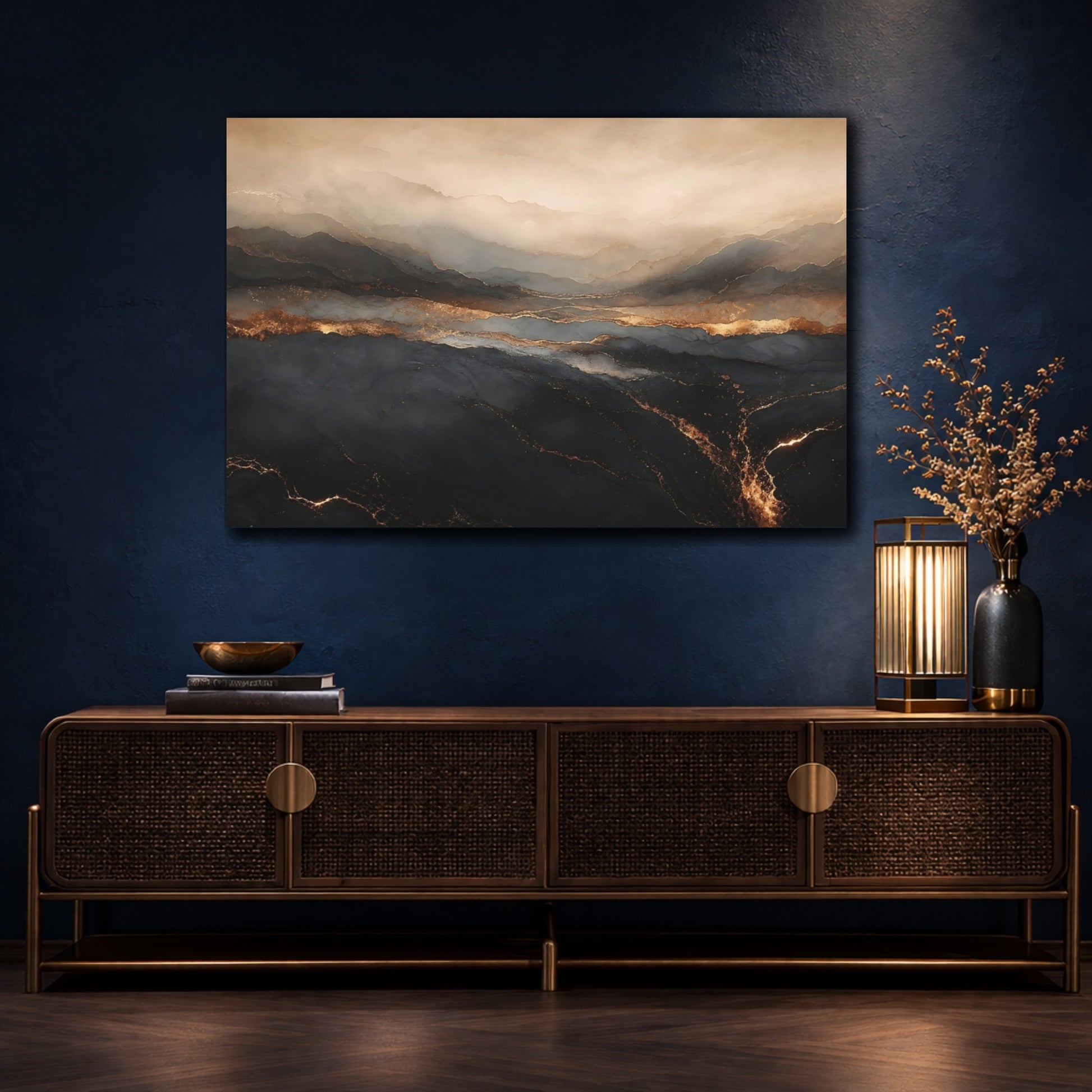Mockup 4. Golden Mountain Layers shown as canvas print
