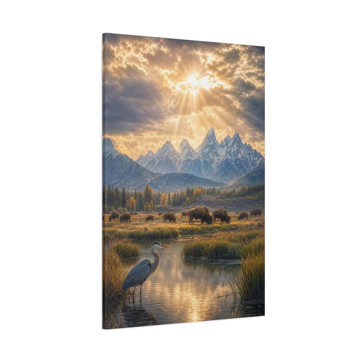 Side Mockup 1. Golden Mountain Meadow shown as canvas print