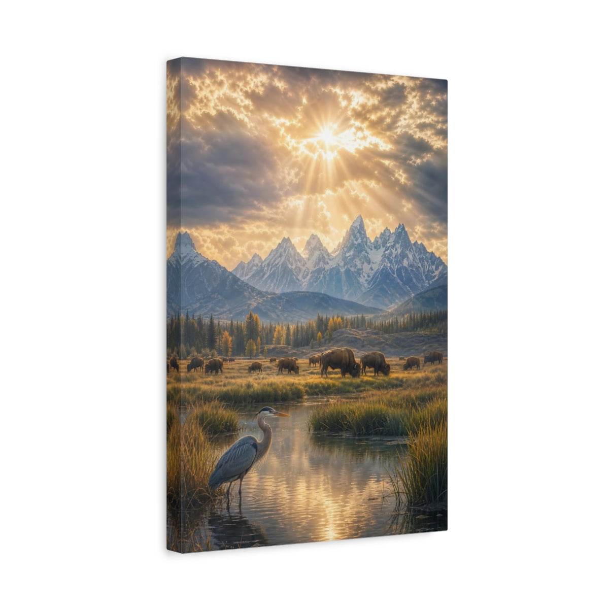 Side Mockup 4. Golden Mountain Meadow shown as canvas print