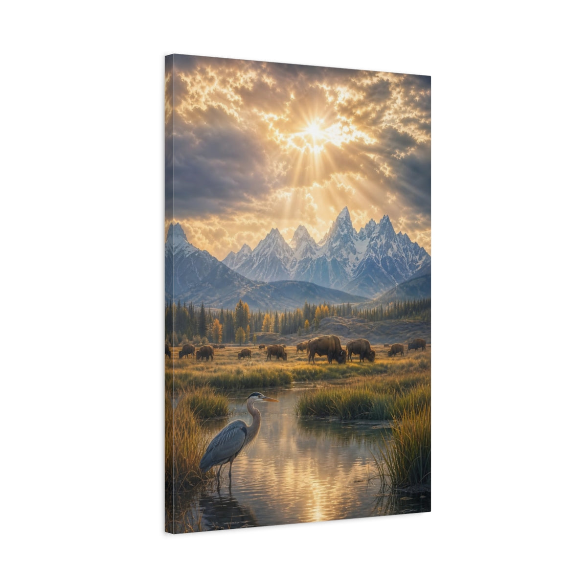 Side Mockup 2. Golden Mountain Meadow shown as canvas print