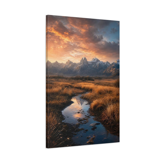Main Mockup. Golden Mountain Sunset shown as canvas print