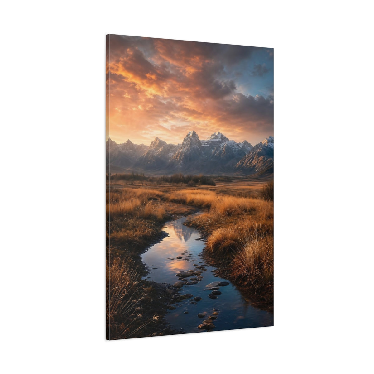 Side Mockup 1. Golden Mountain Sunset shown as canvas print