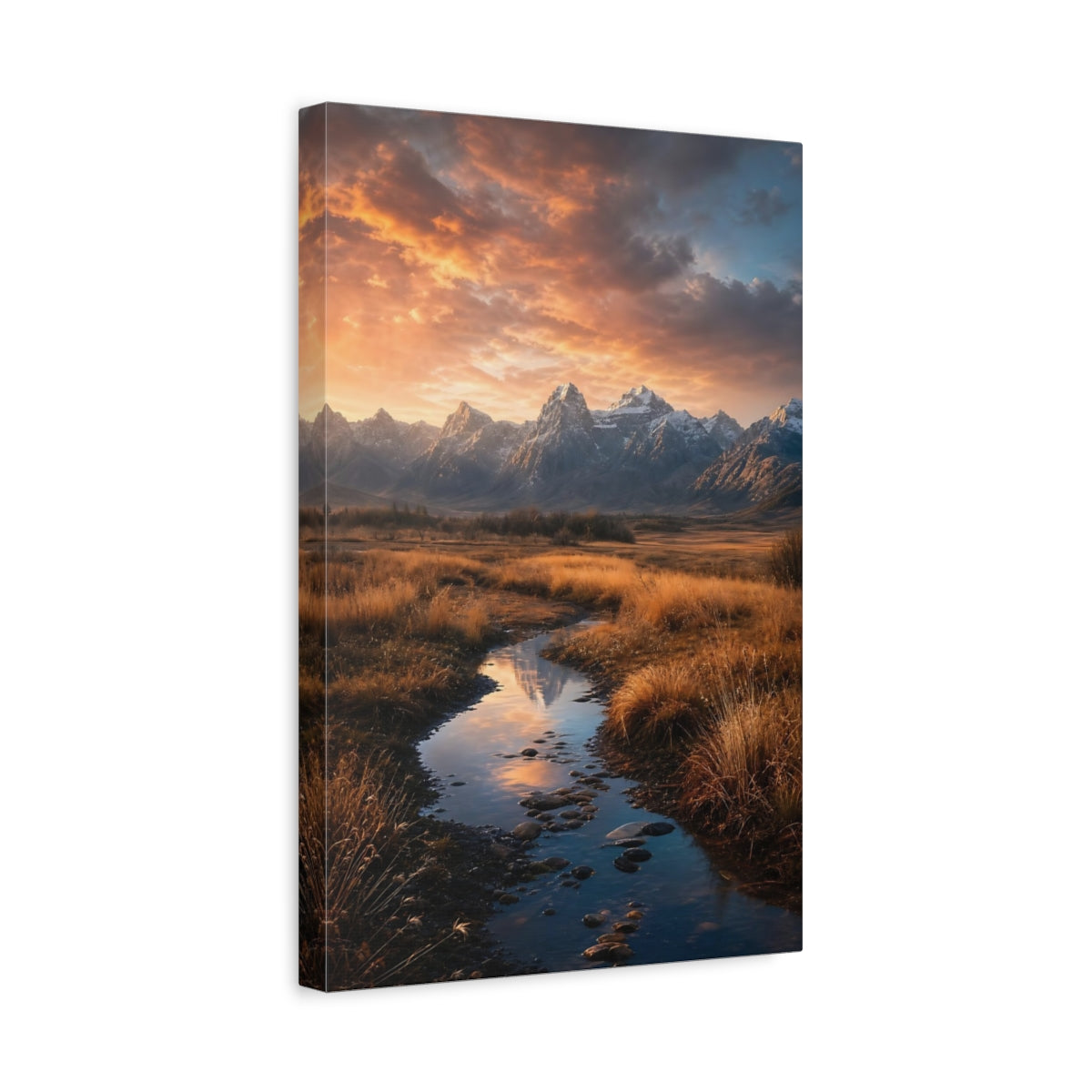 Side Mockup 4. Golden Mountain Sunset shown as canvas print
