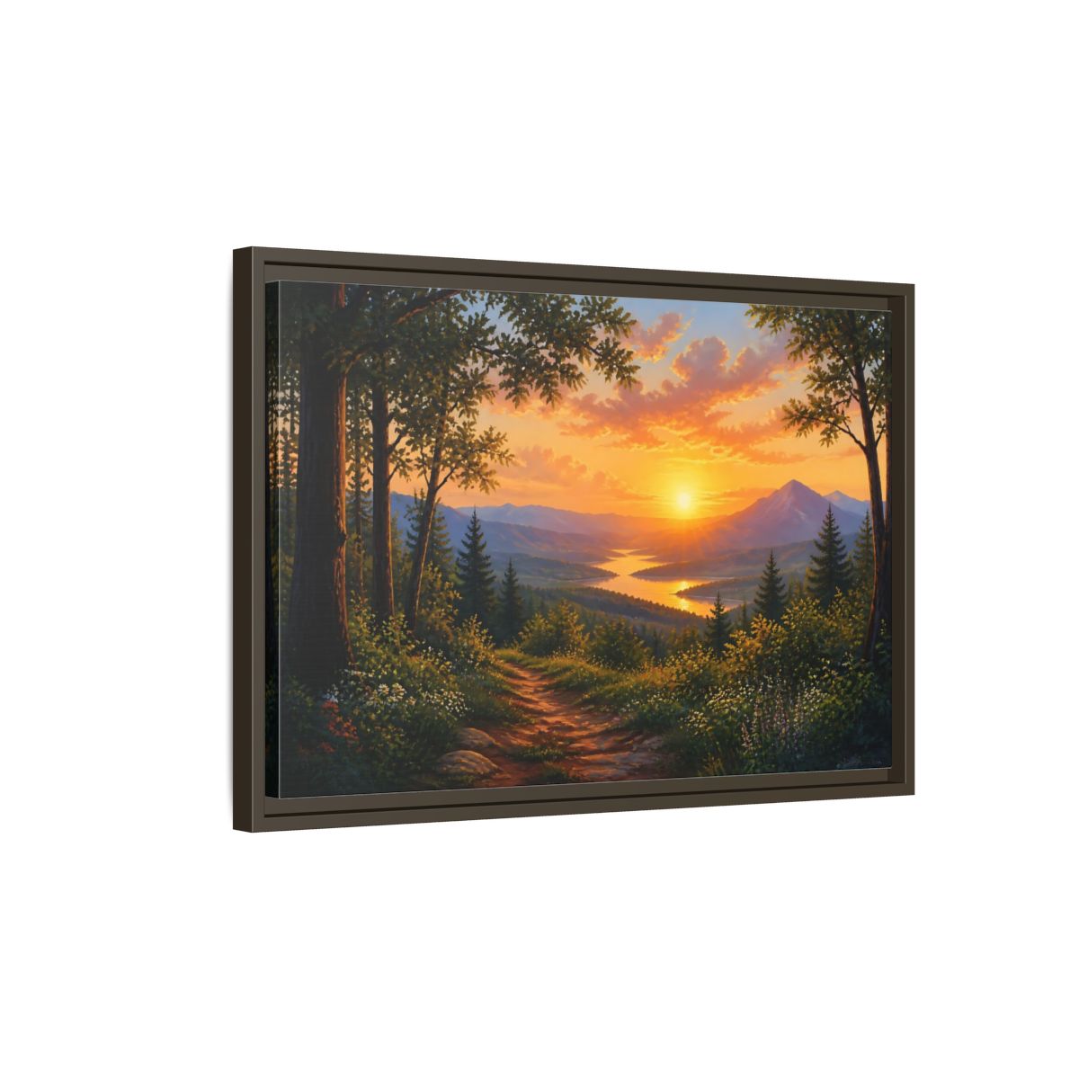 Side Mockup 2. Golden Mountain Sunset shown as framed canvas print